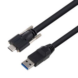 高柔性拖链级USB3.0线缆组件，A型公头至带机器视觉翼形螺丝的C型公头， 28/26/22AWG，VW-1阻燃等级PVC护套，黑色，1.5米的图片