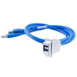 USB 3.0双层堆栈式耦合器线缆，ECF法兰面板安装型，2个A型母头至2个A型公头，镀铬屏蔽ABS外壳，0.3米的图片