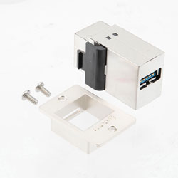 USB 3.0面板安装型耦合器，ECF风格法兰，A型母头/A型母头，不锈钢屏蔽壳ABS主体的图片